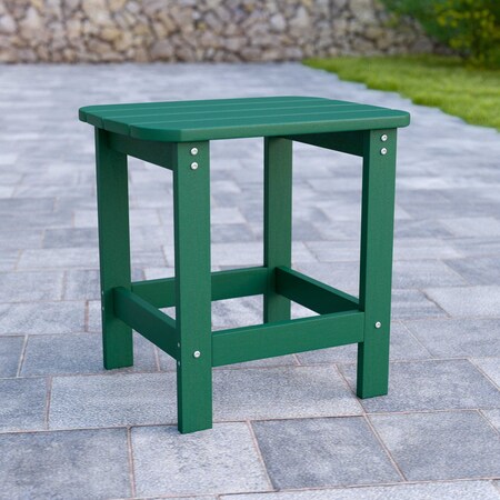 Flash Furniture Charlestown All-Weather Poly Resin Wood Adirondack Side Table in Green JJ-T14001-GRN-GG